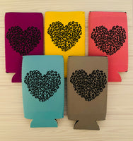 cheetah heart slim can coozie